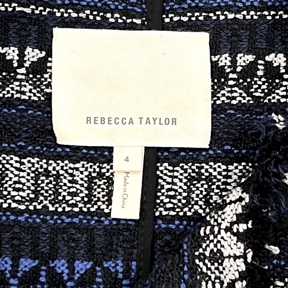 Rebecca Taylor Striped Tweed Fringe Trim Double Breasted Blazer Jacket - Picture 4 of 8